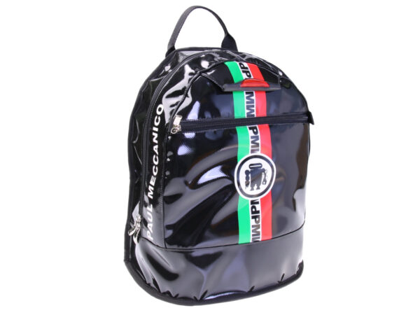 BLACK BACKPACK PAUL MECCANICO "ITALIA". MODEL SUPER MADE OF LORRY TARPAULIN.