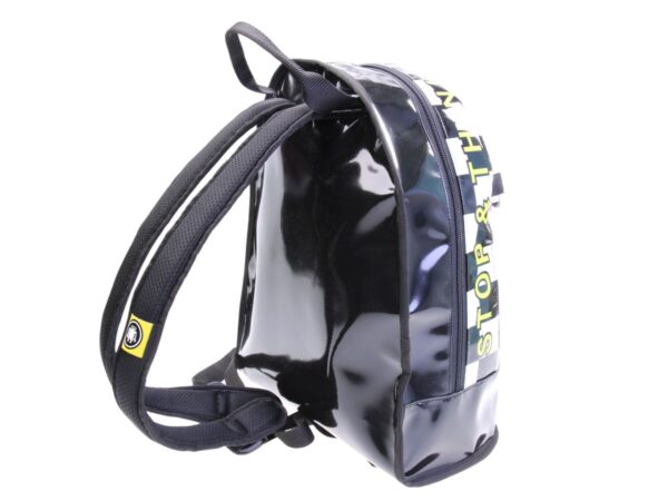 WHITE BACKPACK "GRAND PRIX" STYLE. MODEL SUPER MADE OF LORRY TARPAULIN.