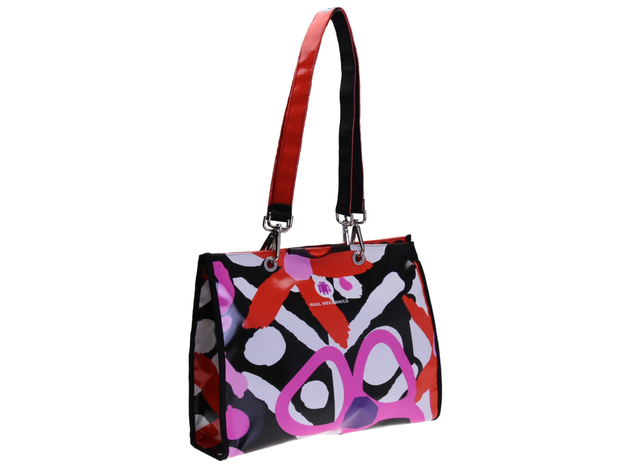 MULTICOLOR SHOPPER BAG WITH ABSTRACT FANTASY. MODEL PEPE MADE OF LORRY TARPAULIN.