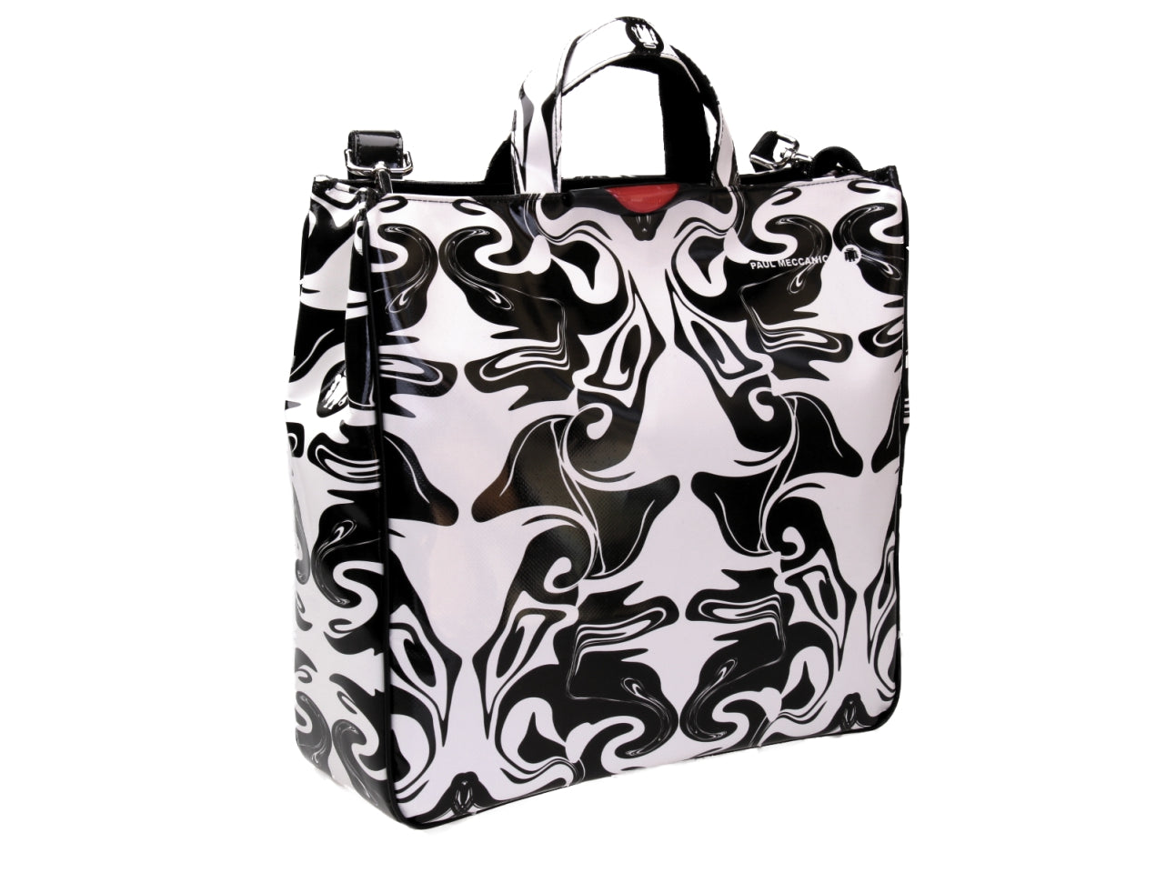 BLACK AND WHITE MAXI TOTE BAG. MODEL AIRSTONE MADE OF LORRY TARPAULIN.