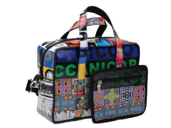 RECTANGULAR WOMEN'S BAG PATCHING FANTASY. MODEL PINCA MADE OF LORRY TARPAULIN.
