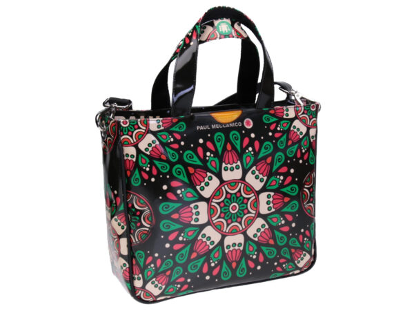 BLACK TOTE BAG MAJOLICA FANTASY. MODEL GLAM MADE OF LORRY TARPAULIN.