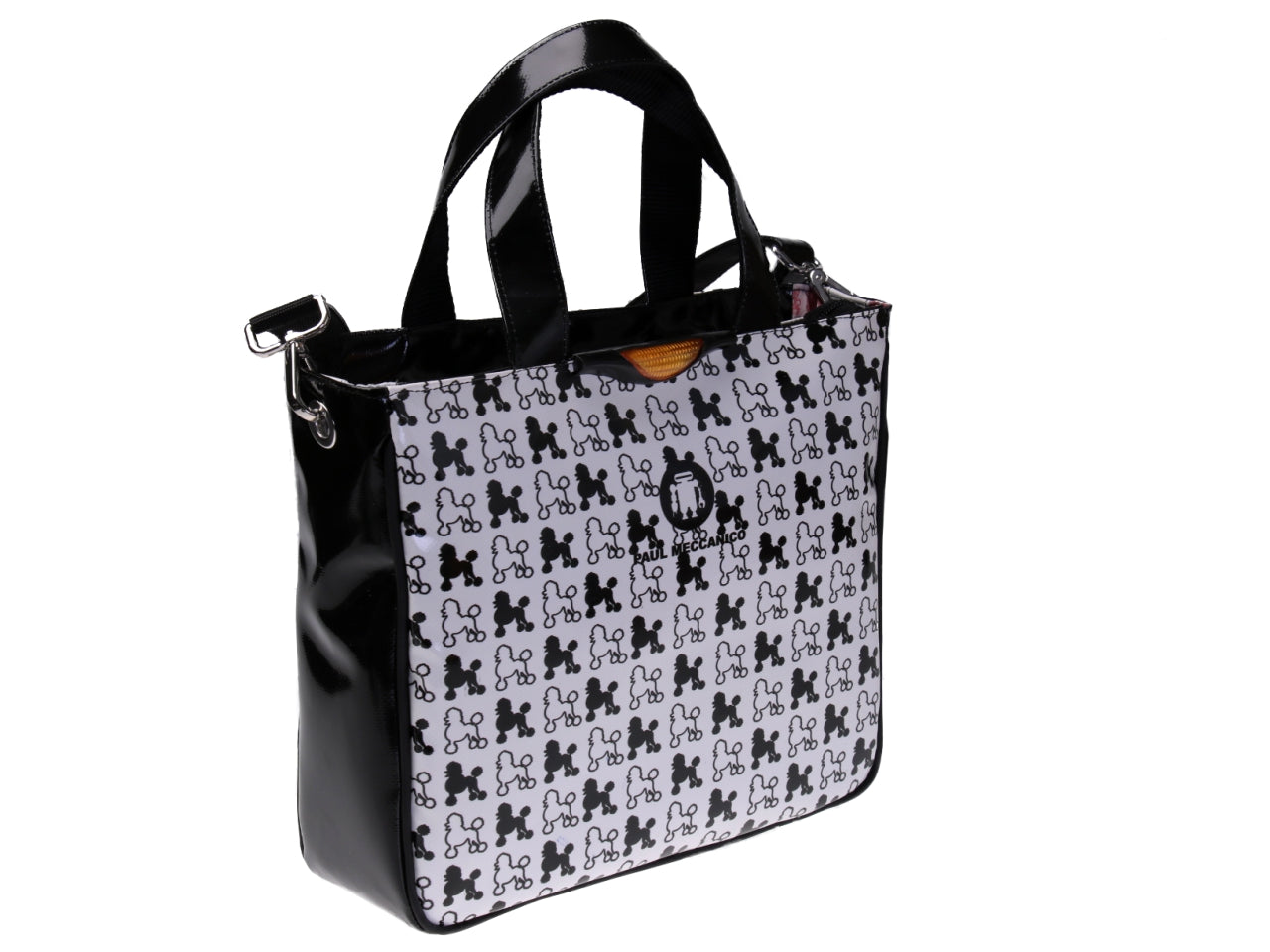 BLACK AND WHITE TOTE BAG "DOGS". MODEL GLAM MADE OF LORRY TARPAULIN.