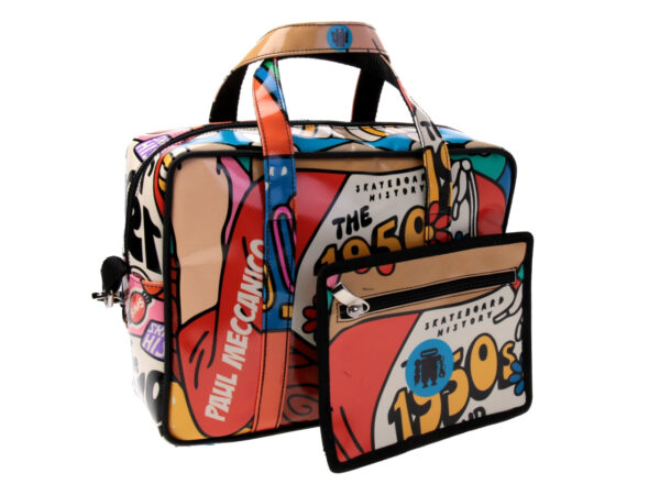 RECTANGULAR WOMEN'S BAG VINTAGE STYLE. MODEL PINCA MADE OF LORRY TARPAULIN.