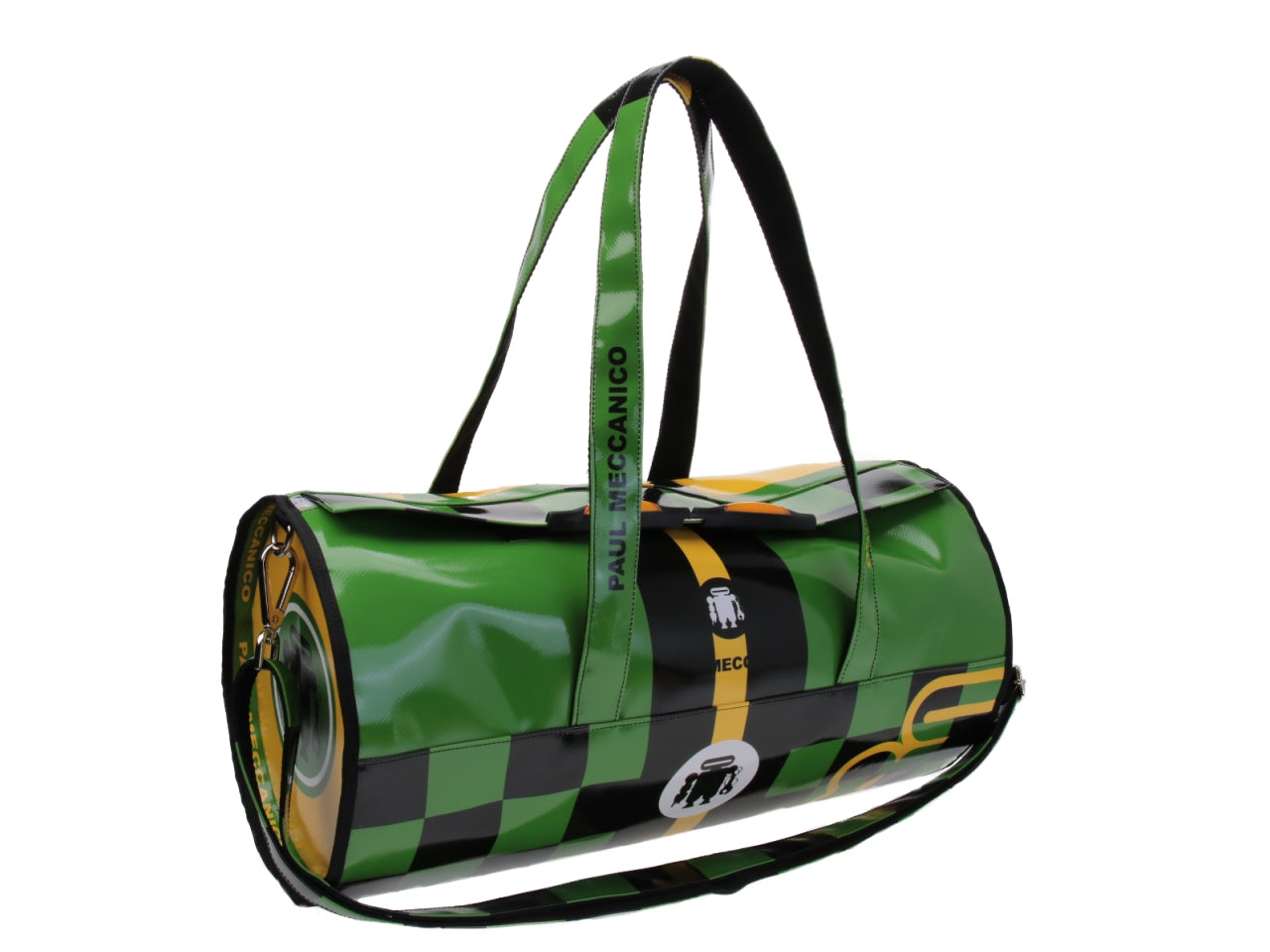 SPORTY BOSTON BAG DARK GREEN, BLACK AND YELLOW. MODEL ROLLING MADE OF LORRY TARPAULIN.