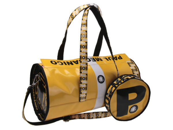 SPORTY BOSTON BAG YELLOW. MODEL ROLLING MADE OF LORRY TARPAULIN.