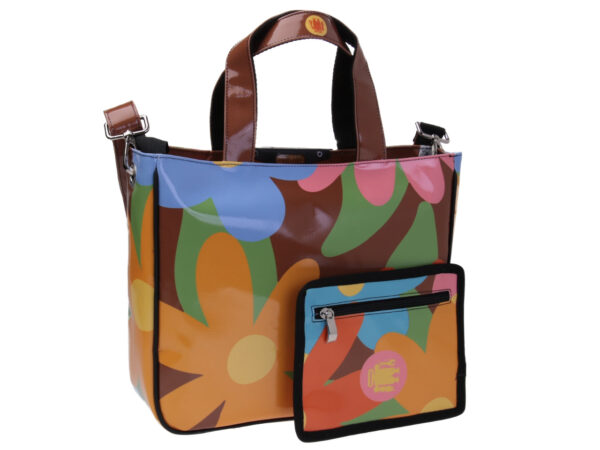 TOTE BAG FLORAL FANTASY. MODEL GLAM MADE OF LORRY TARPAULIN.
