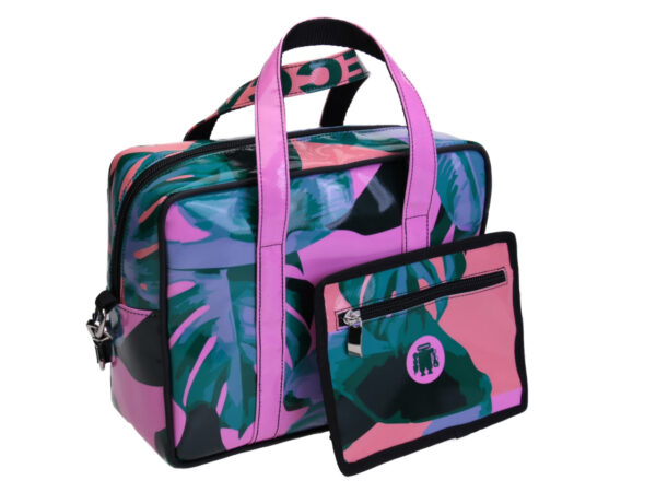 RECTANGULAR WOMEN'S BAG PALM FANTASY. MODEL PINCA MADE OF LORRY TARPAULIN.