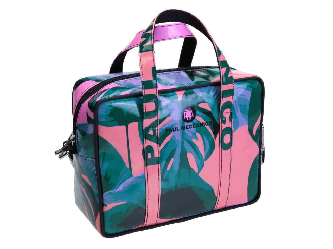 RECTANGULAR WOMEN'S BAG PALM FANTASY. MODEL PINCA MADE OF LORRY TARPAULIN.