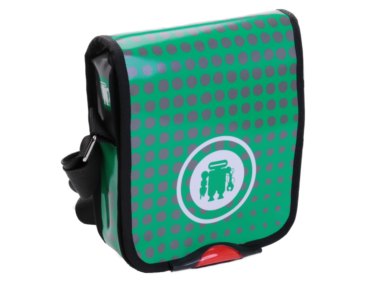 GREEN CROSSBODY BAG DOTS FANTASY. MODEL MIPOK MADE OF LORRY TARPAULIN.