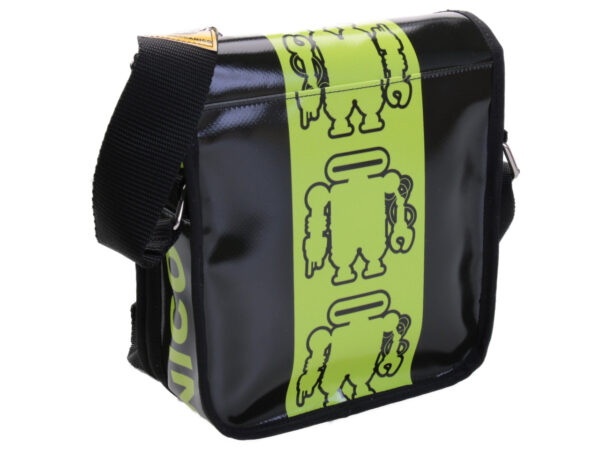 BLACK FOREST AND LIME CROSSBODY BAG. MODEL MIPOK MADE OF LORRY TARPAULIN.