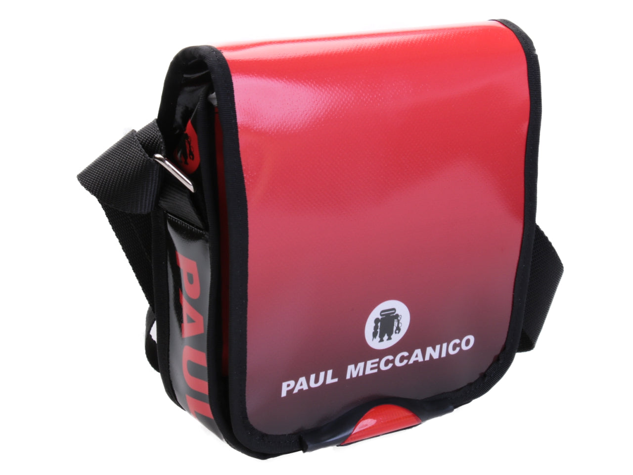 RED CROSSBODY BAG WITH SHADED EFFECT. MODEL MIPOK MADE OF LORRY TARPAULIN.