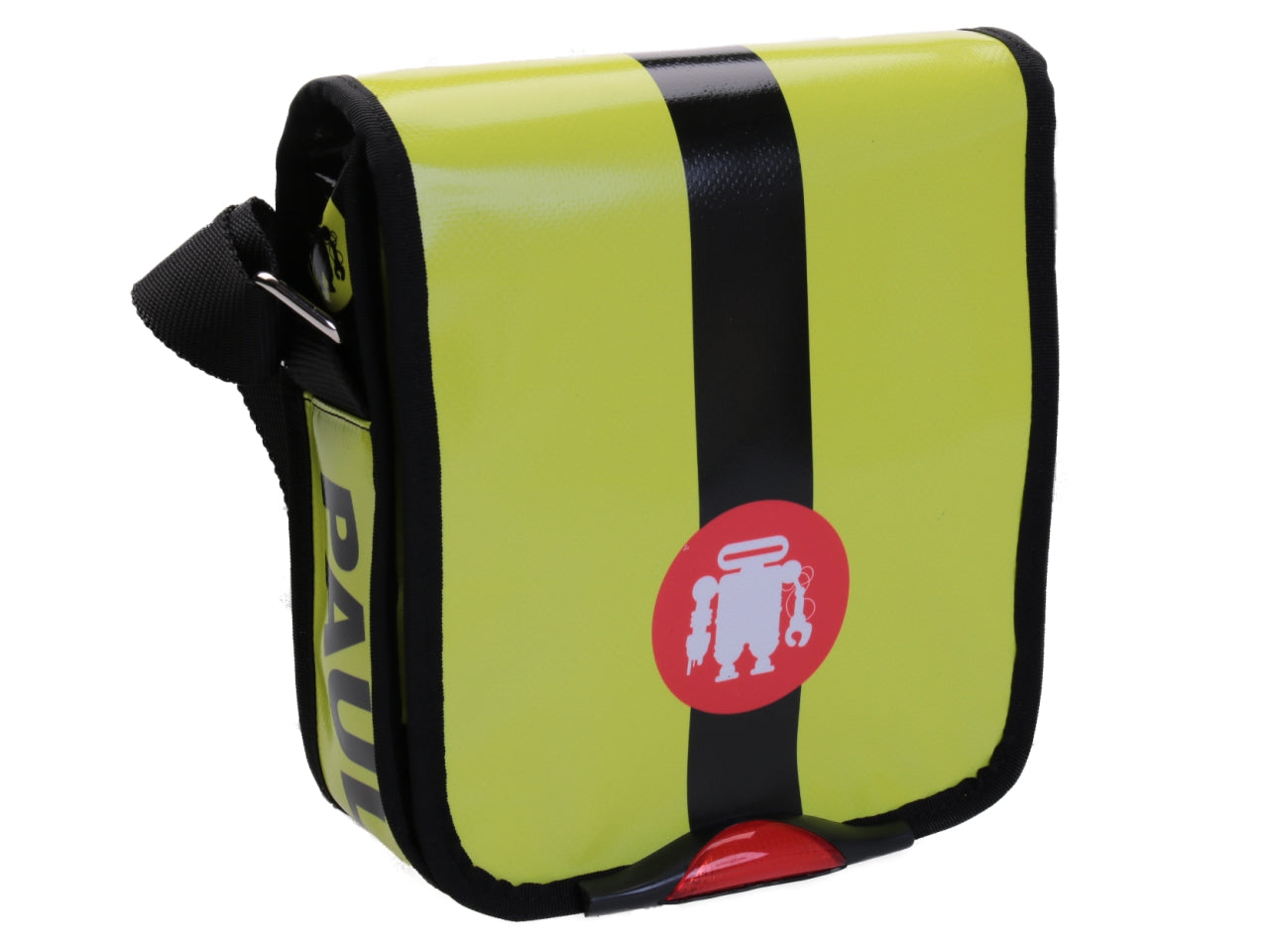 YELLOW AND BLACK CROSSBODY BAG. MODEL MIPOK MADE OF LORRY TARPAULIN.