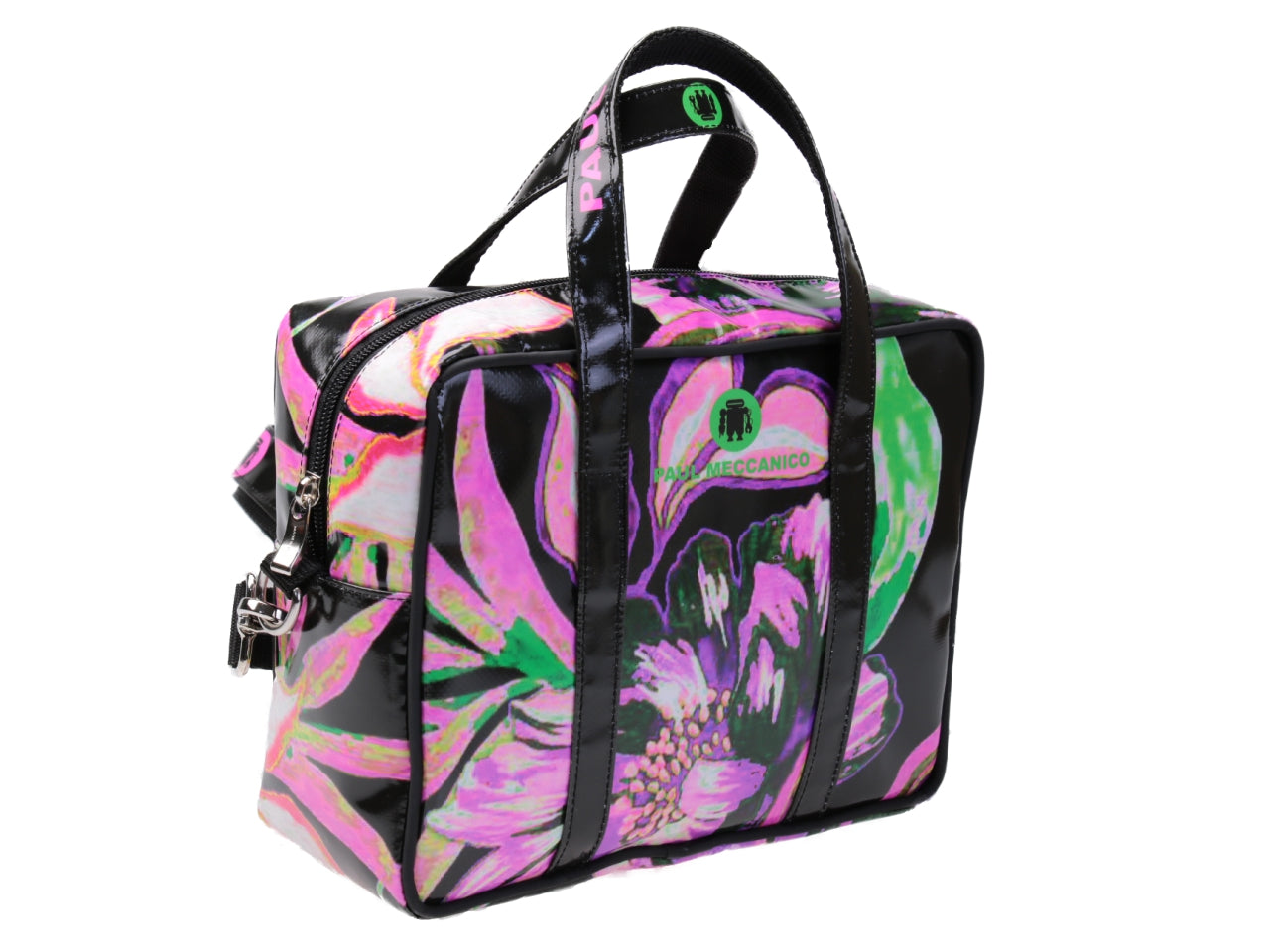 RECTANGULAR WOMEN'S BAG FLORAL FANTASY. MODEL PINCA MADE OF LORRY TARPAULIN.