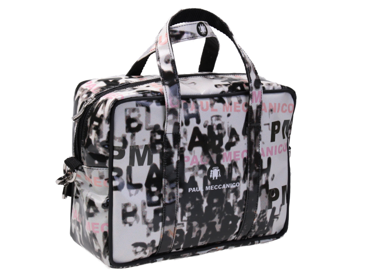 RECTANGULAR WOMEN'S BAG OFF WHITE COLOUR "BLA BLA BLA". MODEL PINCA MADE OF LORRY TARPAULIN.