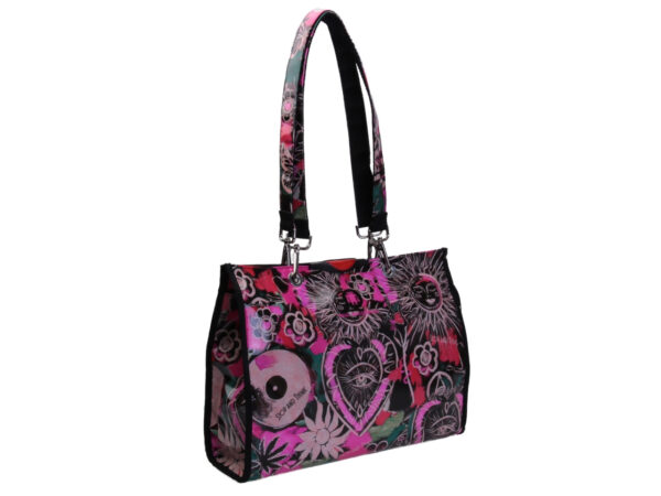 FUCHSIA SHOPPER BAG TROPICAL FANTASY. MODEL PEPE MADE OF LORRY TARPAULIN.