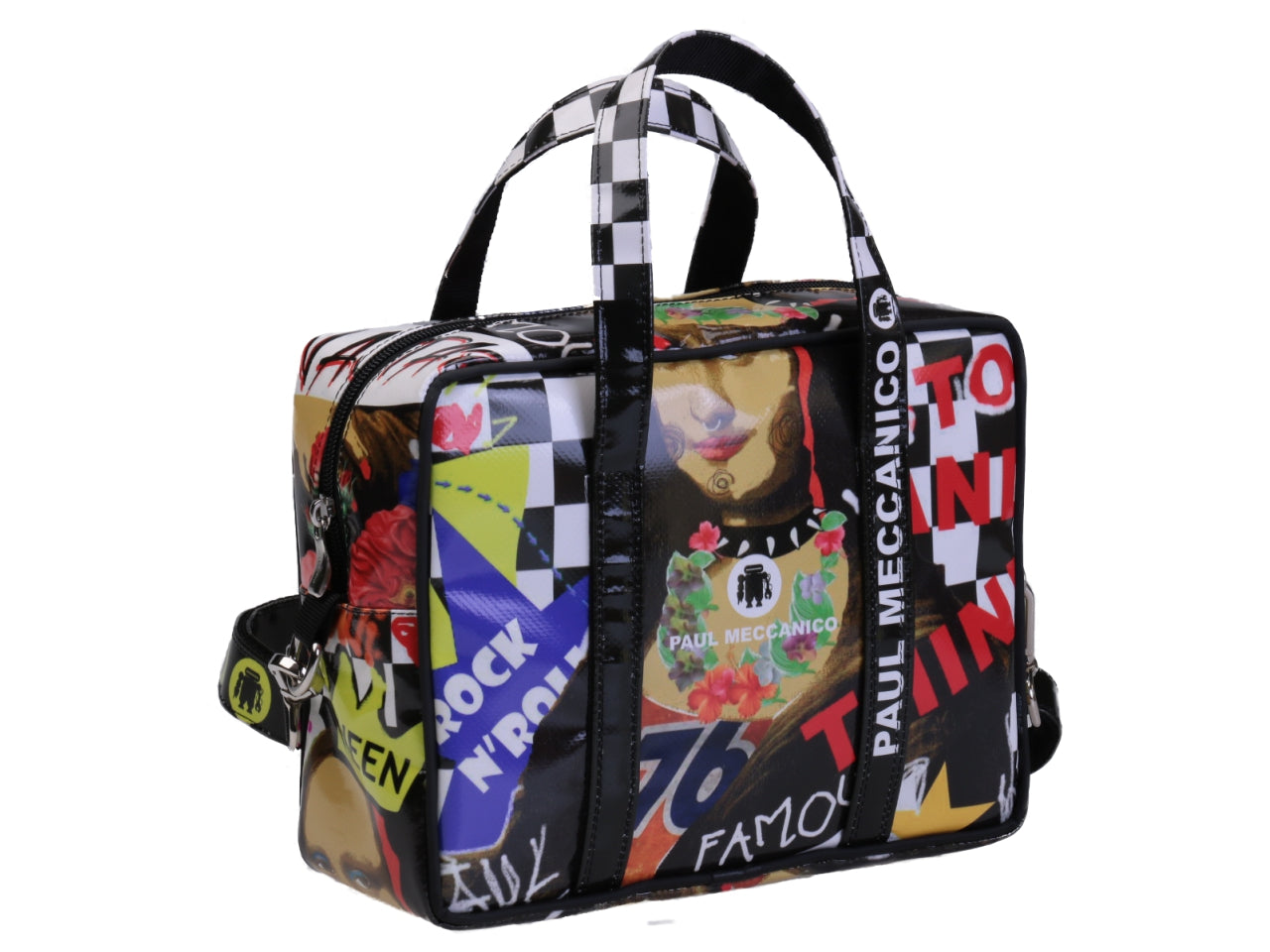 RECTANGULAR WOMEN'S BAG "STREET ART - LA GIOCONDA". MODEL PINCA MADE OF LORRY TARPAULIN.