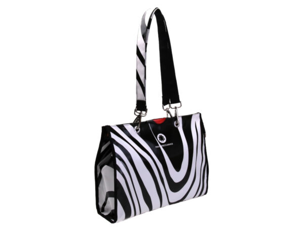 BLACK AND WHITE SHOPPER BAG. MODEL PEPE MADE OF LORRY TARPAULIN.