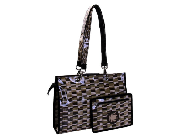 BEIGE AND BROWN SHOPPER BAG. MODEL PEPE MADE OF LORRY TARPAULIN.