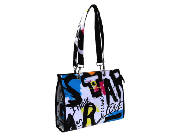 WHITE SHOPPER BAG MURALES FANTASY. MODEL PEPE MADE OF LORRY TARPAULIN.