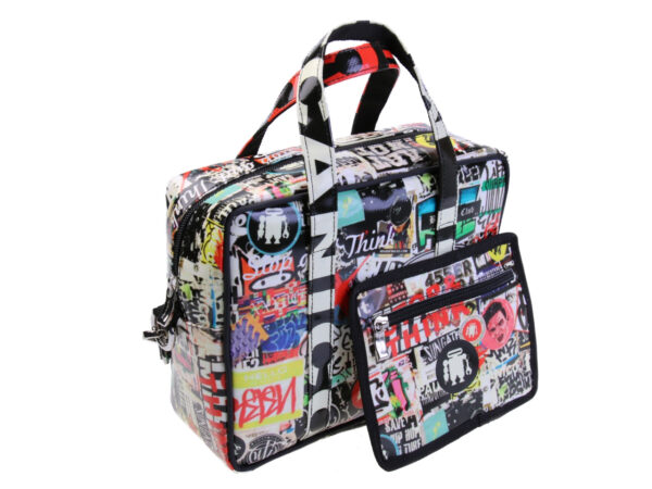 RECTANGULAR WOMEN'S BAG MULTICOLOR "MURALES". MODEL PINCA MADE OF LORRY TARPAULIN.