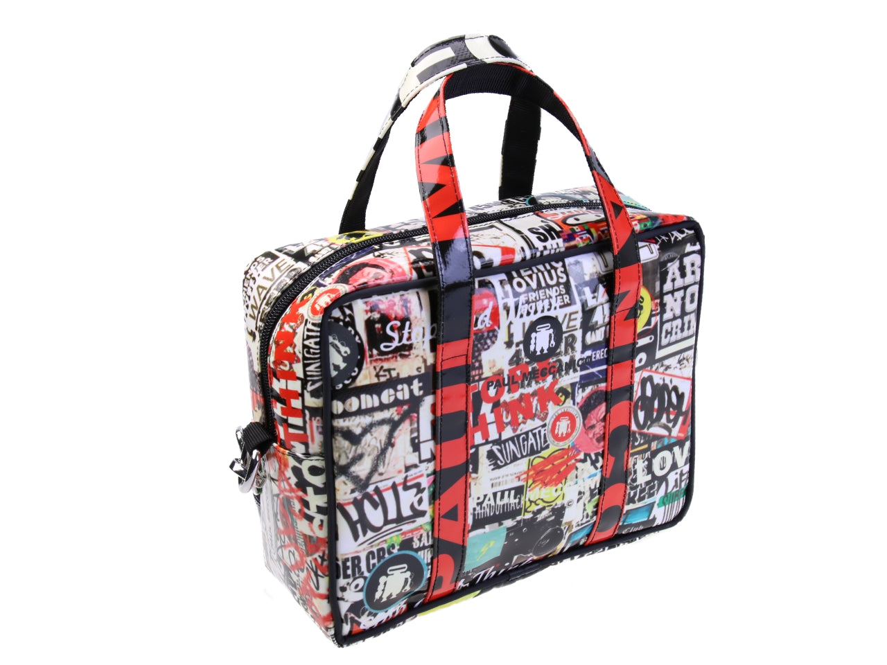 RECTANGULAR WOMEN'S BAG MULTICOLOR "MURALES". MODEL PINCA MADE OF LORRY TARPAULIN.