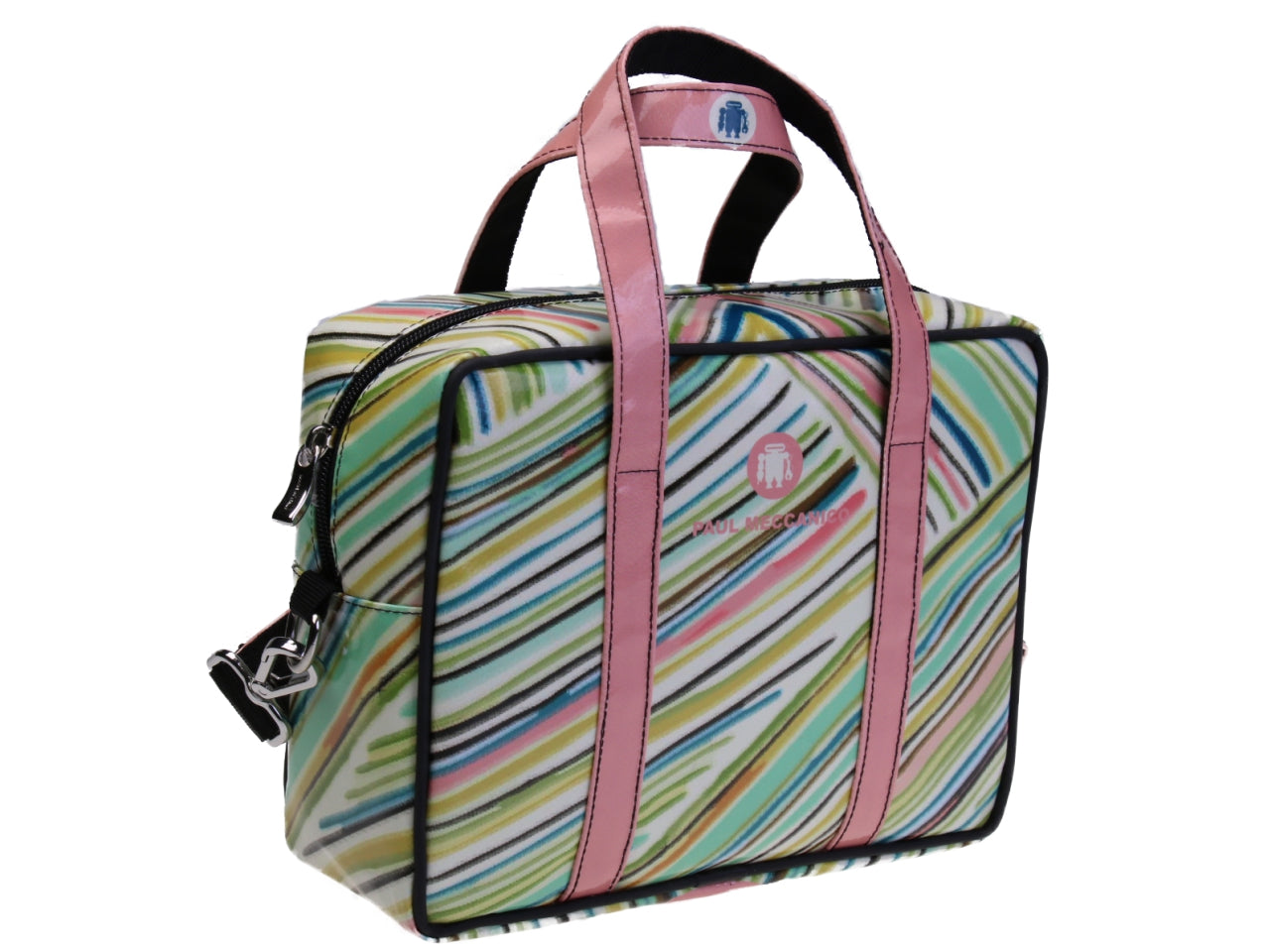 RECTANGULAR WOMEN'S BAG WITH MULTICOLORED STRIPES. MODEL PINCA MADE OF LORRY TARPAULIN.