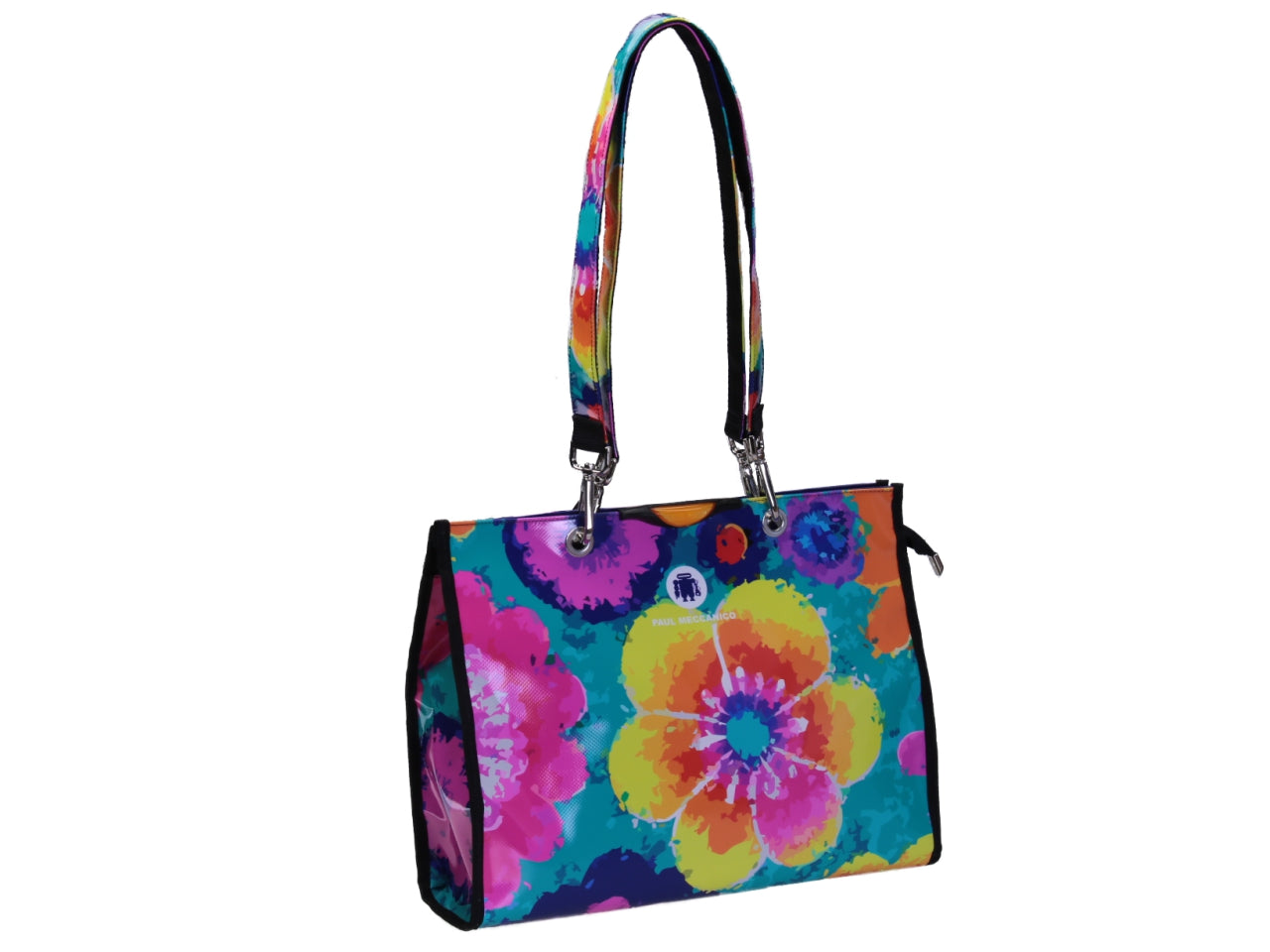 SHOPPER BAG FLORAL FANTASY "WATERCOLOR". MODEL PEPE MADE OF LORRY TARPAULIN.