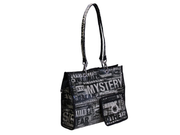 BLACK FOREST SHOPPER BAG WITH LETTERING FANTASY. MODEL PEPE MADE OF LORRY TARPAULIN.