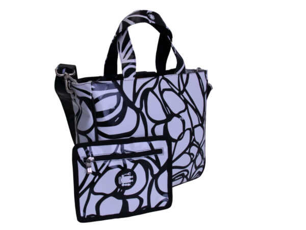 _ BLACK & WHITE TOTE BAG. MODEL GLAM MADE OF LORRY TARPAULIN.