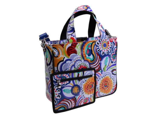 MULTICOLOR TOTE BAG WITH MAJOLICA FANTASY. MODEL GLAM MADE OF LORRY TARPAULIN.
