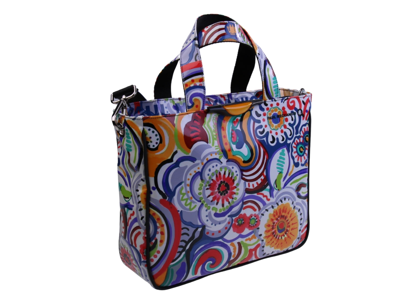 MULTICOLOR TOTE BAG WITH MAJOLICA FANTASY. MODEL GLAM MADE OF LORRY TARPAULIN.