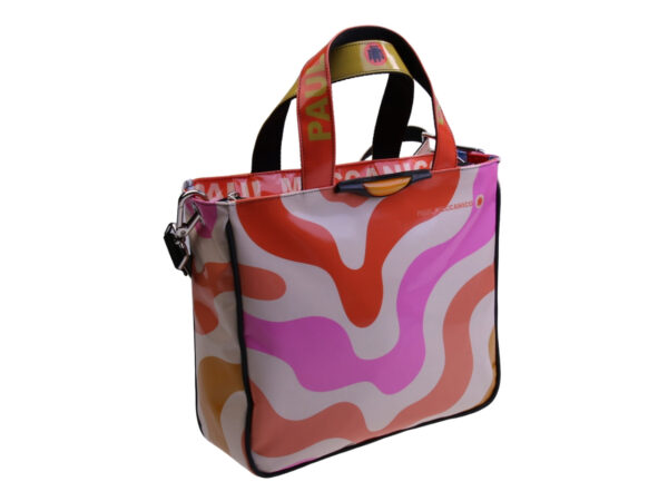 BEIGE TOTE BAG WITH ABSTRACT FANTASY. MODEL GLAM MADE OF LORRY TARPAULIN.