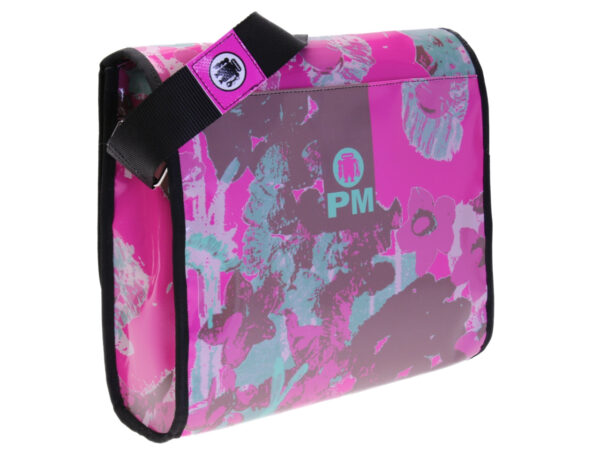 GREEN AND PINK CROSSBODY BAG FLORAL FANTASY. MODEL BREAK MADE OF LORRY TARPAULIN.