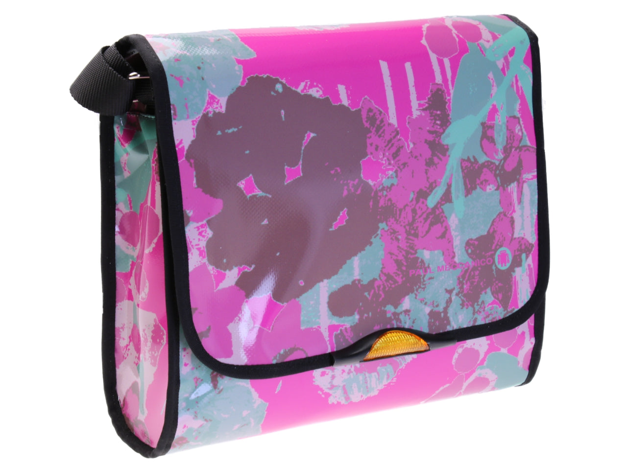 GREEN AND PINK CROSSBODY BAG FLORAL FANTASY. MODEL BREAK MADE OF LORRY TARPAULIN.