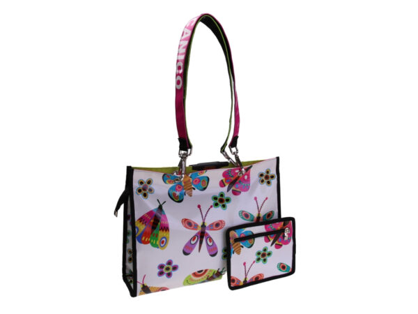 ...WHITE SHOPPER BAG "FLOWERS AND BUTTERFLIES". MODEL PEPE MADE OF LORRY TARPAULIN.
