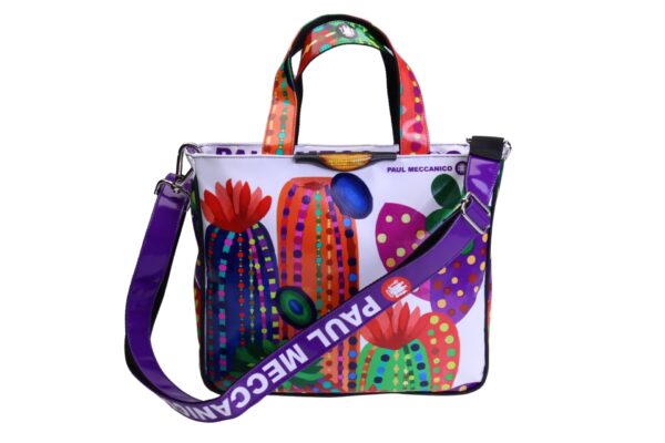 WHITE TOTE BAG "CACTUS". MODEL GLAM MADE OF LORRY TARPAULIN.
