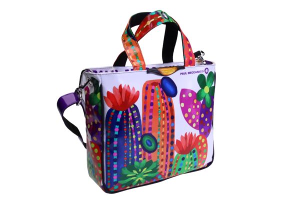 WHITE TOTE BAG "CACTUS". MODEL GLAM MADE OF LORRY TARPAULIN.