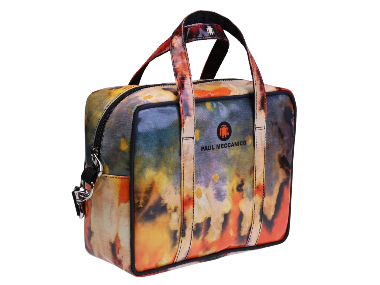 ....RECTANGULAR WOMEN'S BAG WITH TIE DYE FANTASY. MODEL PINCA MADE OF LORRY TARPAULIN.
