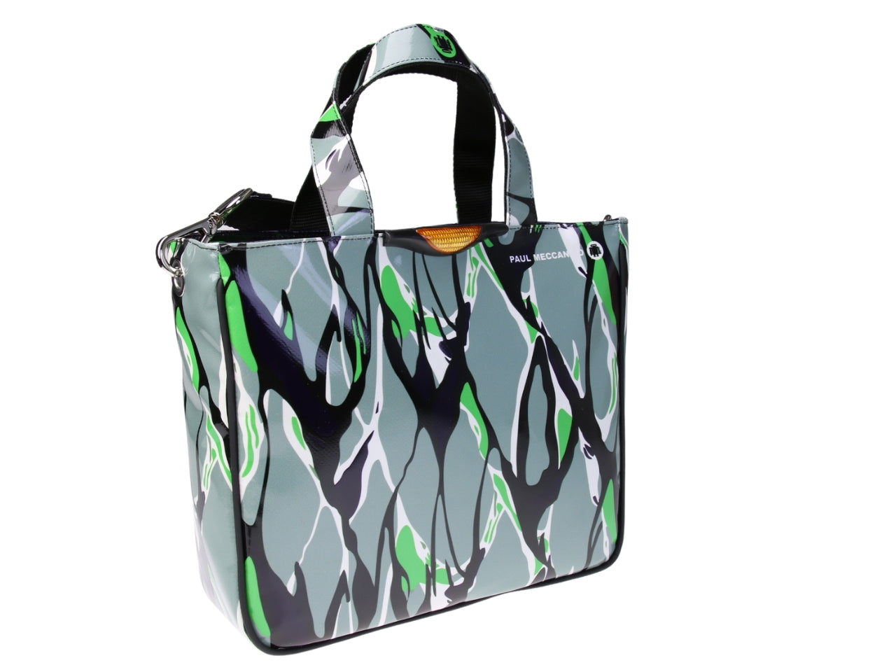 ....TOTE BAG GREEN, GREY AND BLACK COLOURS WITH ABSTRACT FANTASY. MODEL GLAM MADE OF LORRY TARPAULIN.