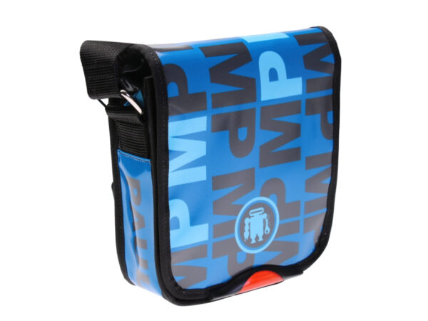 ...LIGHT BLUE CROSSBODY BAG. MODEL MIPOK MADE OF LORRY TARPAULIN.