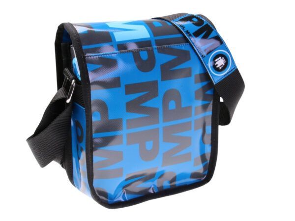 ...LIGHT BLUE CROSSBODY BAG. MODEL MIPOK MADE OF LORRY TARPAULIN.