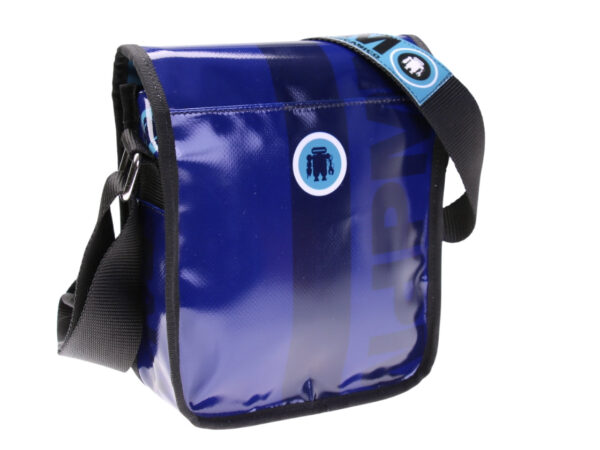 ...BLUE CROSSBODY BAG. MODEL MIPOK MADE OF LORRY TARPAULIN.