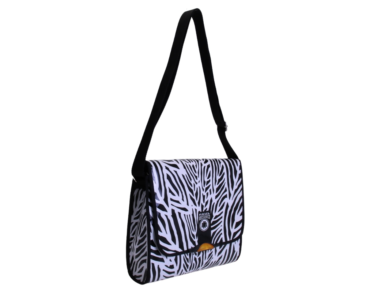 _ CROSSBODY BAG BLACK & WHITE. MODEL BREAK MADE OF LORRY TARPAULIN.