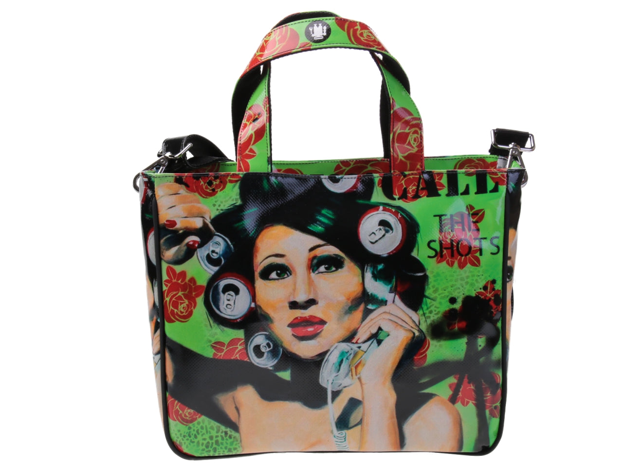 TOTE BAG "CALL THE SHOTS" DESIGNED BY BIANCA LEVER. MODEL GLAM MADE OF LORRY TARPAULIN.