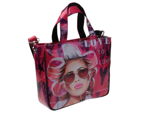 TOTE BAG "LOVE TO LOVE" DESIGNED BY BIANCA LEVER. MODEL GLAM MADE OF LORRY TARPAULIN.
