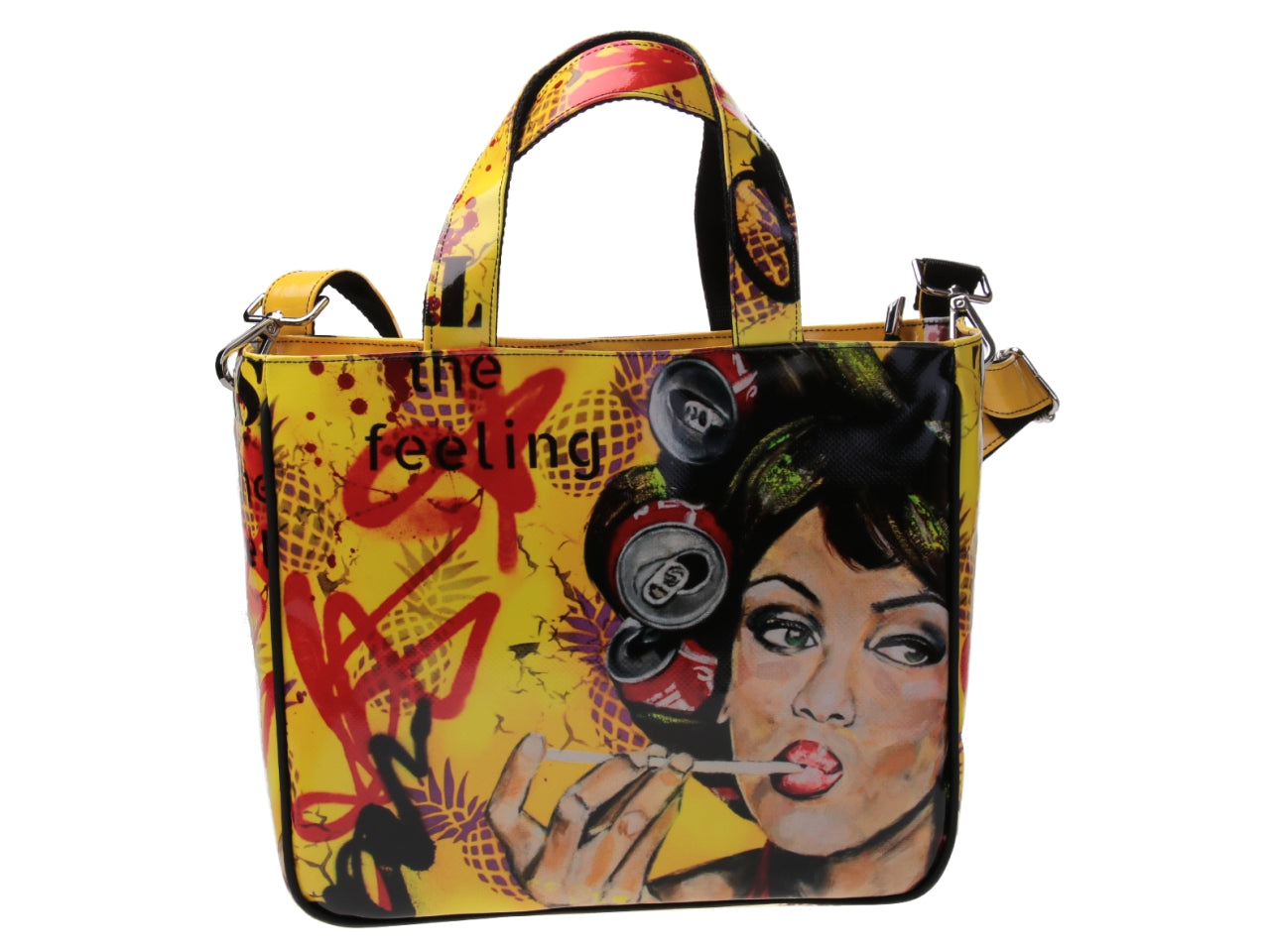 TOTE BAG "TASTE THE FEELING" DESIGNED BY BIANCA LEVER. MODEL GLAM MADE OF LORRY TARPAULIN.