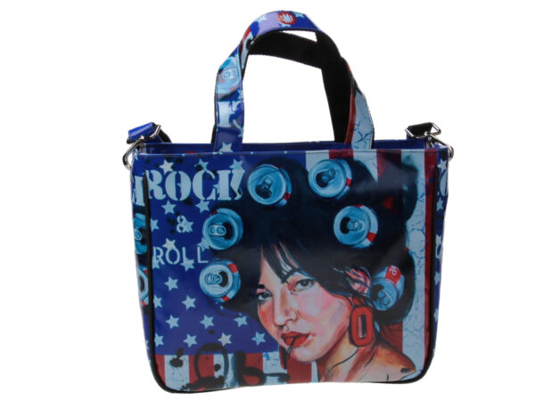 TOTE BAG "ROCK & ROLL" DESIGNED BY BIANCA LEVER. MODEL GLAM MADE OF LORRY TARPAULIN.
