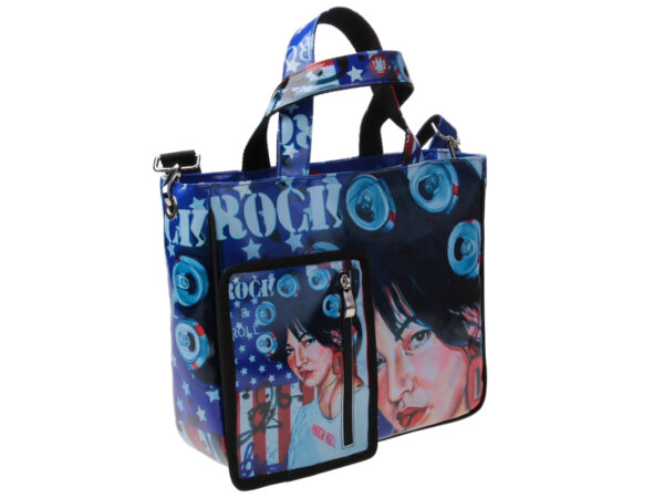 TOTE BAG "ROCK & ROLL" DESIGNED BY BIANCA LEVER. MODEL GLAM MADE OF LORRY TARPAULIN.