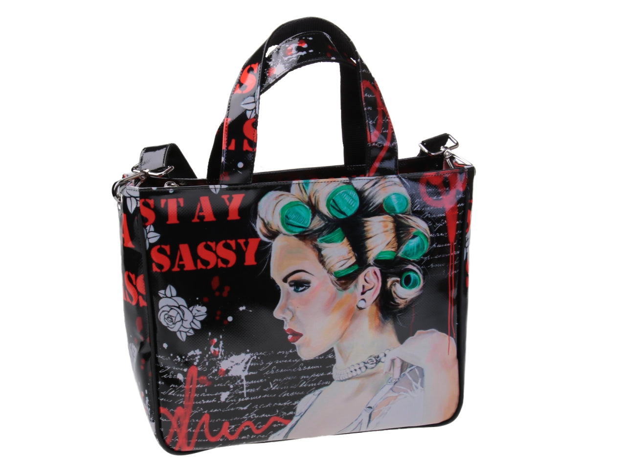 TOTE BAG "STAY SASSY" DESIGNED BY BIANCA LEVER. MODEL GLAM MADE OF LORRY TARPAULIN.